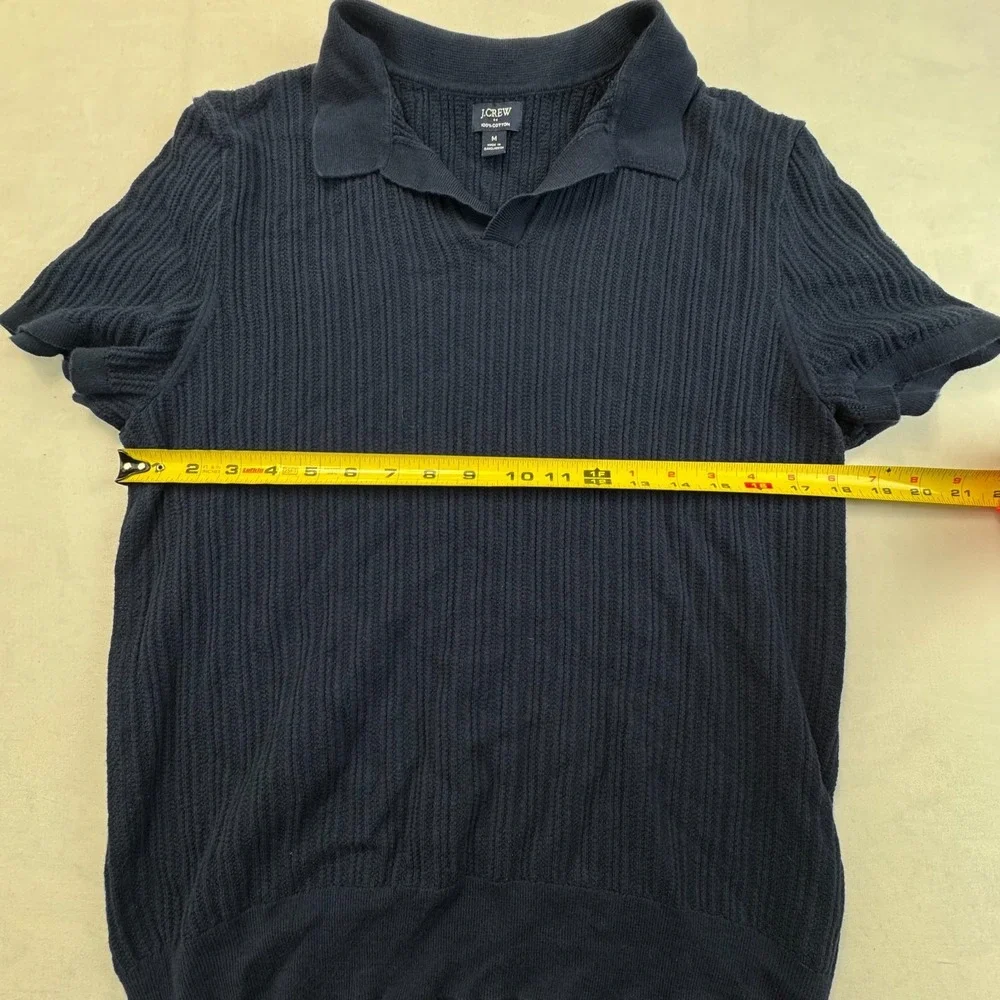 J.Crew Polo Sweater Mens Medium Navy Blue Ribbed Knit Short Sleeve Johnny Collar